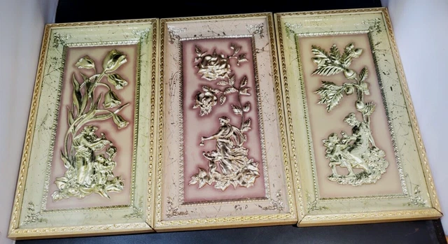 Lot Of 3 VTG Metalcraft Four Seasons Framed 3D MCM Art Mid Century 50's Awesome