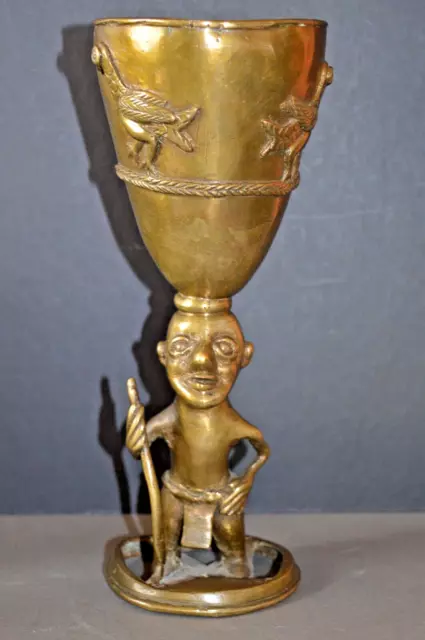Large Antique Early 20th Century African Benin Bronze Ceremonial Goblet ,c1920