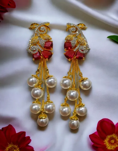 Indian Gold Plated Bollywood Style Earrings Enameled Kundan Maroon Jewelry Set