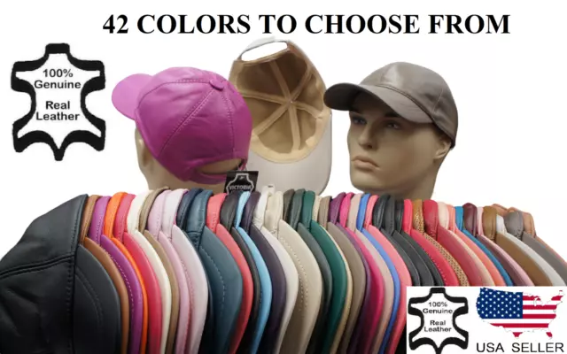 New 100% Real Genuine Lambskin Leather Baseball Cap Hat Sports Visor 42 COLORS