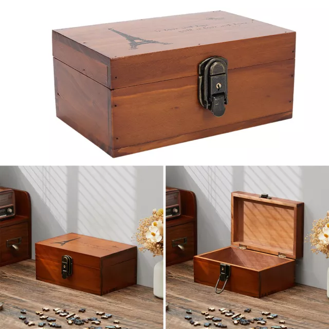 Retro Wooden Storage Box Memory Keepsake Gift Craft Chest Lockable Treasure Case 3