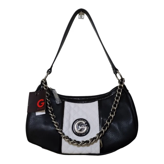 NWT Guess Shoulder Bag Purse Y2K Black & White Chain Accent G Logo Zip Top