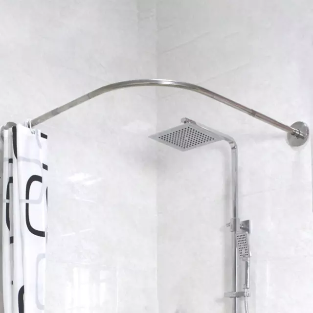 Stainless Steel Shower Curtain Rail L Shaped Bath Pole Rod Track for Bathroom