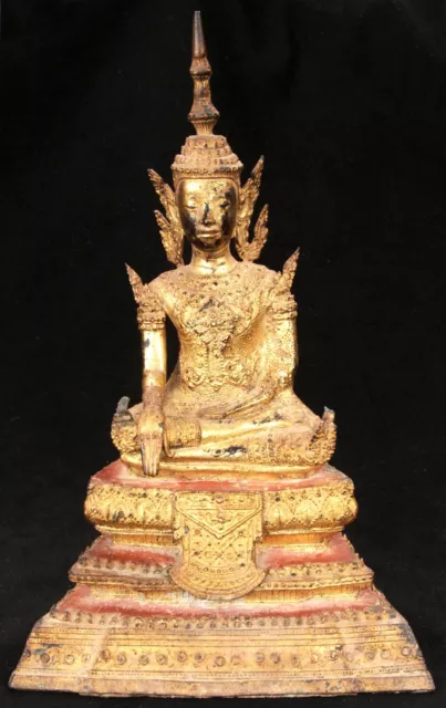 Antique 19th Century 11" Thai Rattanakosin Gold Gilt Bronze Buddha Thailand Old