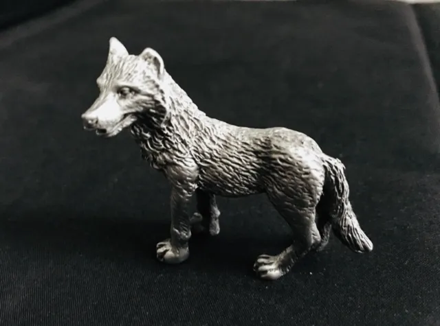 Solid Pewter Silver WOLF Dog Wild  Figurine Statue  nice size  2 x 2 B