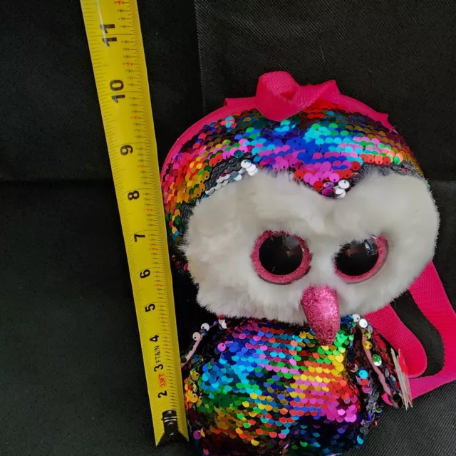 TY Fashion OWEN Owl Sequin Backpack Flippy Color Changing Plush 2