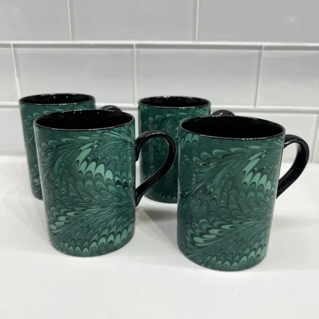 “Plume” Green by Fitz & Floyd Coffee Mugs/ Cups Fine Porcelaine Japan Retired