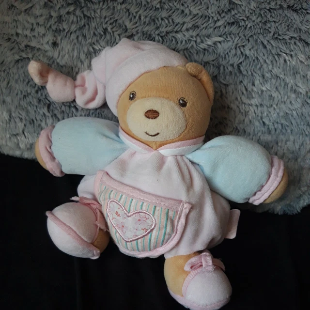 Doudou Kaloo Boule Petit Ours Rose Coeur bruit hochet