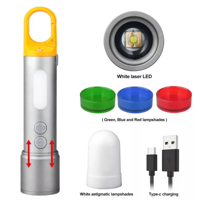 Laser LED Flashlight Green Blue Red Light Soft COB Lamp Lantern USB Rechargeable