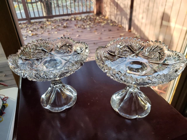 Matching Pair Compotes Candy dishes, American Brilliant Period Cut glass Crystal