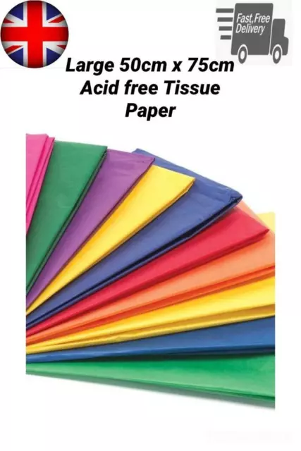 Tissue Paper 10 Sheets Multi Colours Crepe Paper Gift Wrap 50 x 75cm Acid free