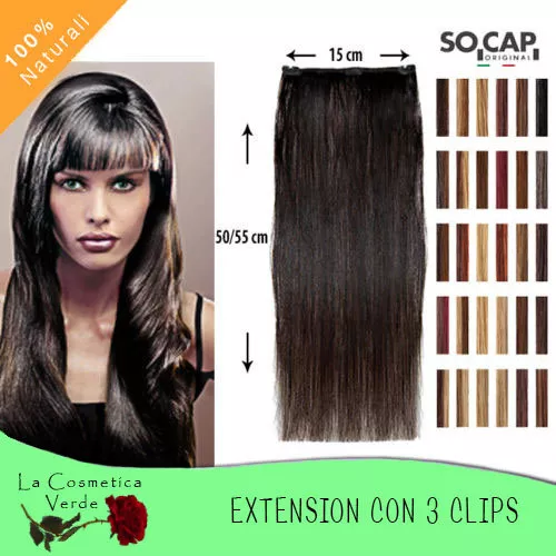 2 Fasce Extension Clip Capelli Veri 50/55Cm 100% Naturali Easy20 Socap Original