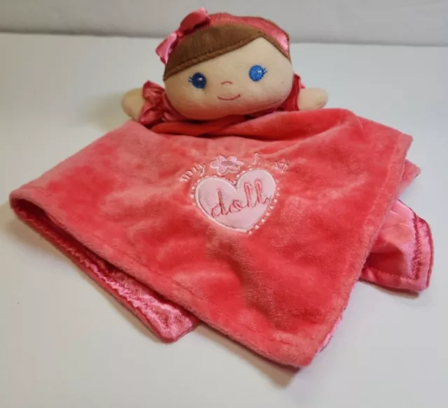 Baby Starters My First Doll Plush Lovey Security Blanket Bright Pink Rattle