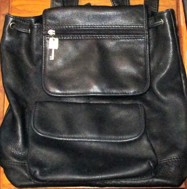EUC  **FOSSIL**  Large, Black Leather/Brass  "Backback"  Handbag, 12 x 15 x 4