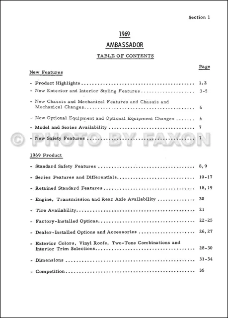 1969 AMC Options and Features Manual AMX Javelin Rebel Ambassador 2