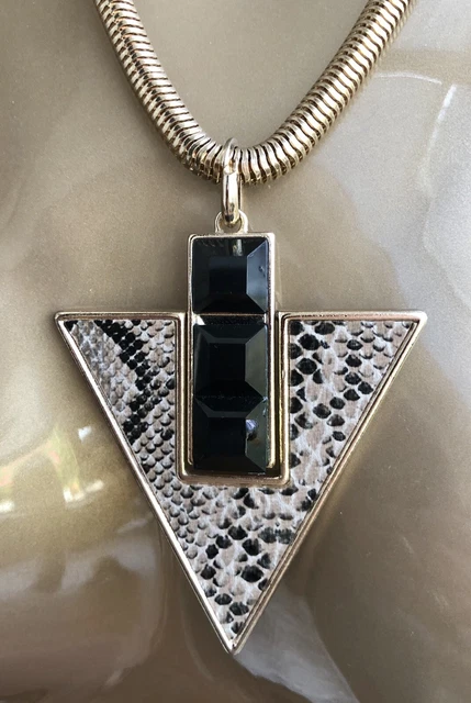 Necklace Gold Tone Coil Black Animal Aztec  Cleopatra Bohemian Ethnic Tribal Mod