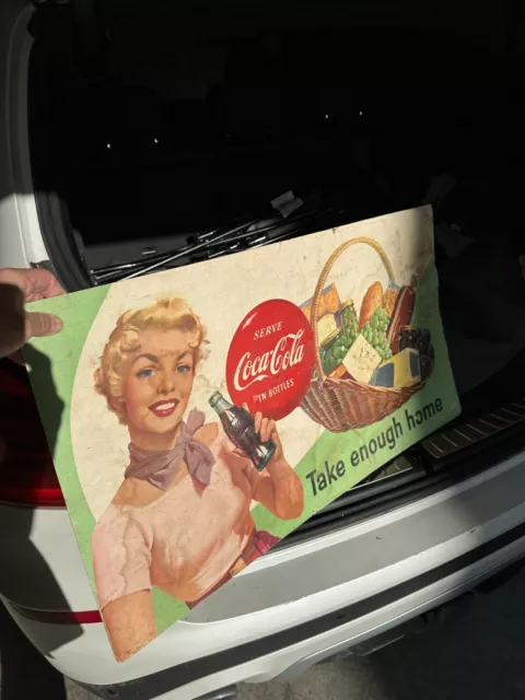 Old Vintage Rare Coca Cola 1956 TAKE ENOUGH HOME Cardboard Coke advertising sign