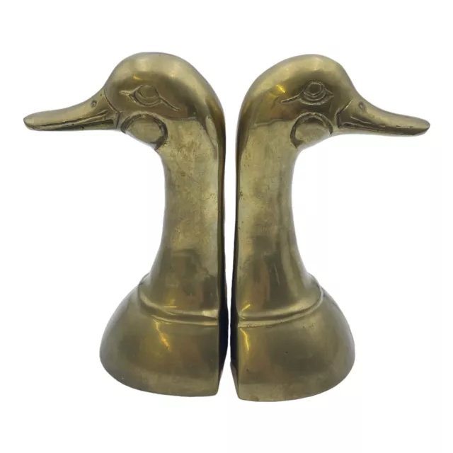 Vintage Maxam Solid Brass Duck Head Bookends Mallard Decoys Made in Taiwan