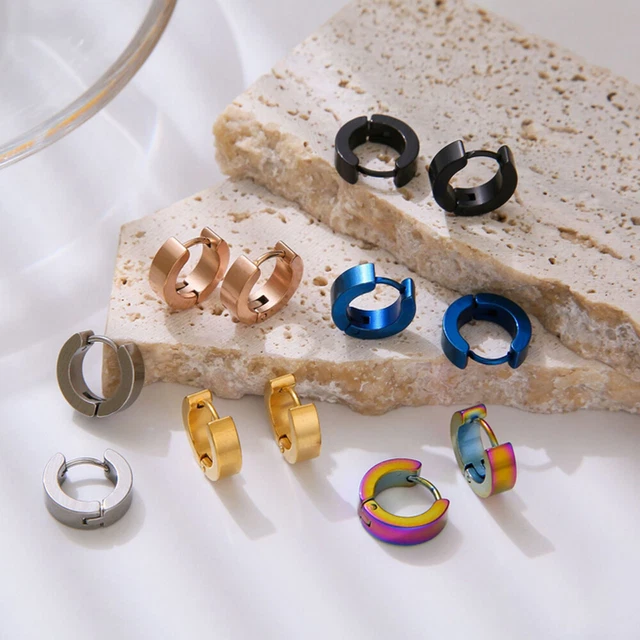 Orecchini A Cerchio Vintage 16mm - In Acciaio Chirurgico Ipoallergenico, Per Uomo E Donna, Argento E Nero - Foto 6