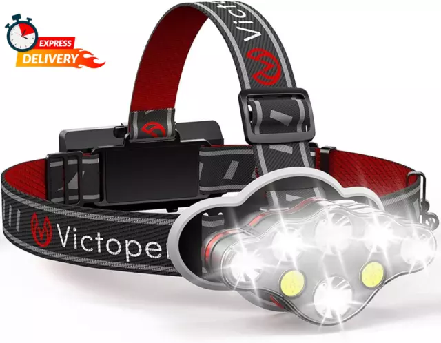 Rechargeable Headlamp, 8 LED 18000 High Lumen Bright Head Lamp with Re