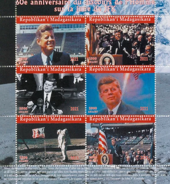 Madagascar 2021 CTO JFK Stamps John F Kennedy Man on Moon Speech Space 6v M/S