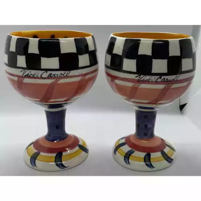 Vintage Vicki Carroll Pottery Goblets Bon Appetite Pattern Set of 2