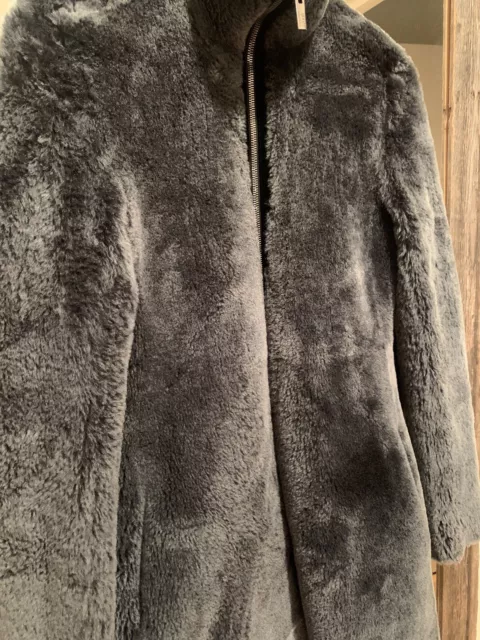 $4850 Armani Collezioni  Reversible Shearling Lamb Coat Dark Grey Size 2 2