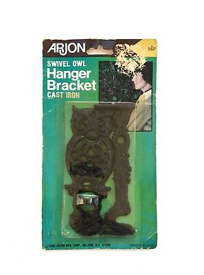 Vintage Cast Iron Black Owl Wall Swivel Arm Bracket Hanging Hook Plant Hanger