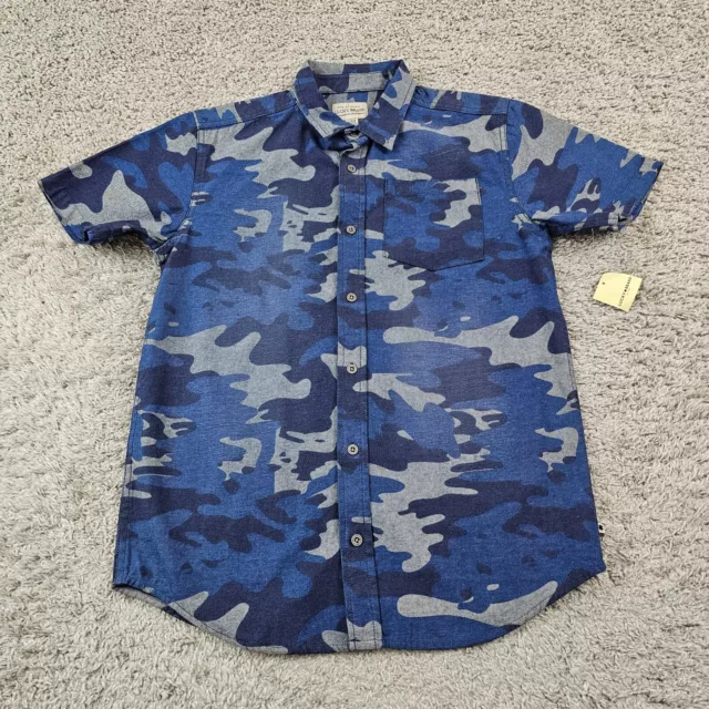 Lucky Brand Shirt Boys Youth Large Blue Camo Short Sleeve Button Up Casual NWT