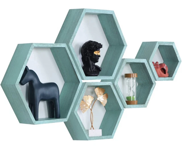 HEXAGON FLOATING SHELVES,WALL Mounted Wood Farmhouse Storage