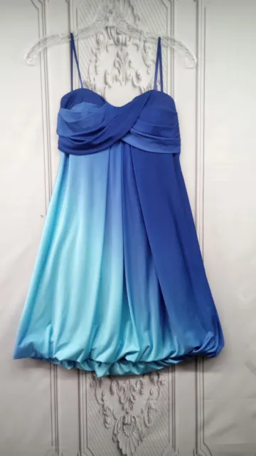 XSCAPE By Joanna Chen Dress SZ 4 Blue/Teal Hombre Bubble Hem Sweetheart Straples