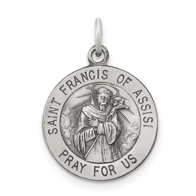 Sterling Silver St. Saint Francis of Assisi Round Medal Charm Pendant 0.79 Inch