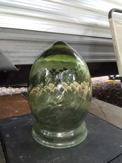 Vintage Avon Globe Lamp Shade Swirl Green Glass Bullet Shaped Fixture Sconce  7"