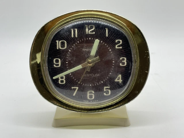 Vintage Westclox Baby Ben Style 9 White Brown Black Alarm Clock **WORKS**