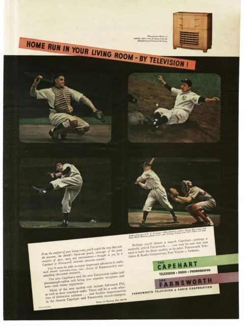 1945 Capehart Farnsworth Television Baseball New York Yankees Vintage Print Ad