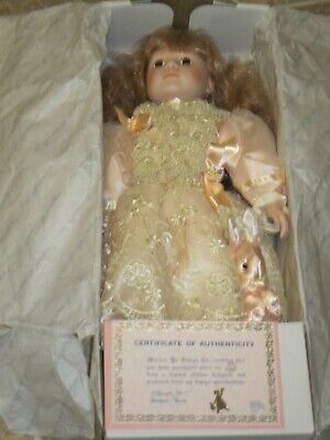 Marian Yu Designer Porcelain Doll 1989 Girl With Pink Dress & Bunny NEW NRFB