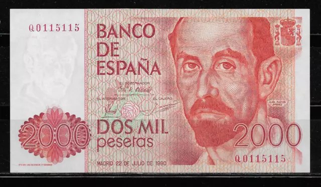 Billete De 2000 Pesetas. 1980. Juan Ramón Jiménez. Serie Q, Ebc++