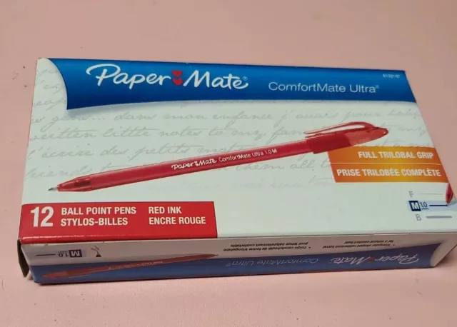 Paper Mate ComfortMate Ultra Ballpoint Pen Ink Red Medium, Dozen