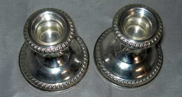 PAIR(2) VTG. EMPIRE42 Sterling Weighted Braided Top Bottom Candle Holders 2 3/4" 2