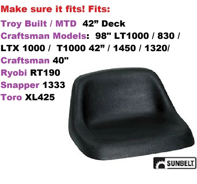 Lawn Mower Seat - Black Fits All Models Listed Replacement