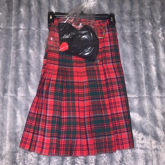 Scottish Design Tartan Plaid Mens Scottish Kilt Red/Green. Wool. Used With Hat