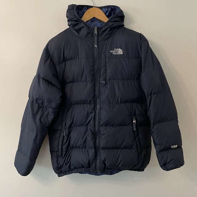 The North Face Giacca Tampone Reversibile 550 Ragazzi XL Blu Piena Cerniera Intera