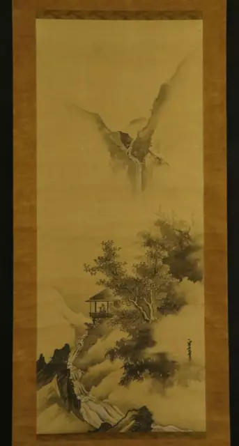 JAPANESE HANGING SCROLL ART Painting Sansui Landscape Asian antique  #E4762