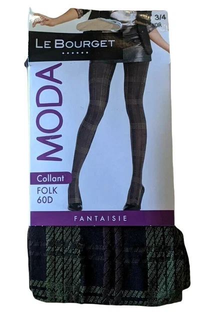 👕 Le Bourget  Moda Taille 3/4  Noir  👕 Collant fantaisie opaque 60 D mod Folk
