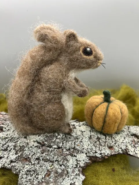 Felted Squirrel Sculpture, Organic Wool Folk Art OOAK, Cute Cottagecore Decor,