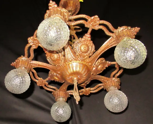 ANTIQUE ART DECO ERA VICTORIAN CAST IRON CEILING CHANDELIER LIGHT FIXTURE 1920's