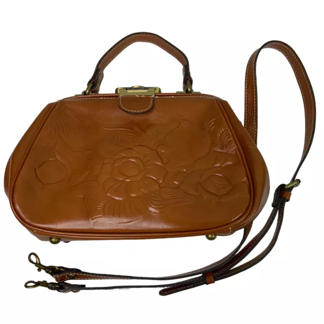 Patricia Nash Leather Satchel Cross Body Strap Rose Tool Kiss Lock Handbag Purse