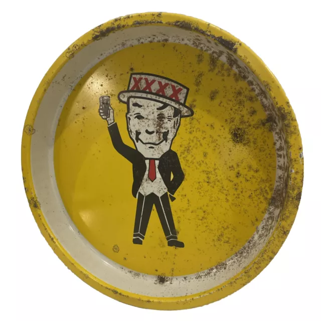 Mr Fourex XXXX Beer Castlemaine Vintage Metal Tim Tray Bar Man Cave Sign Patina