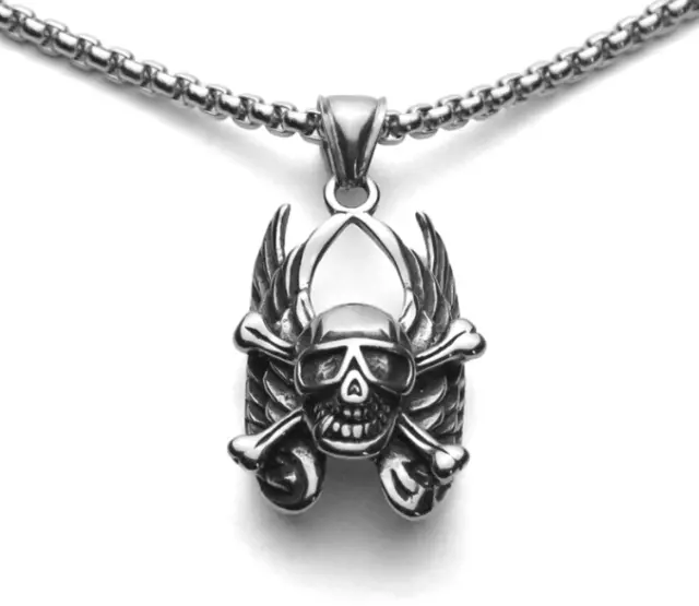 UNISEX AU NEW Skull Titanium Stainless Steel Pendant Punk Chain Pendant necklace