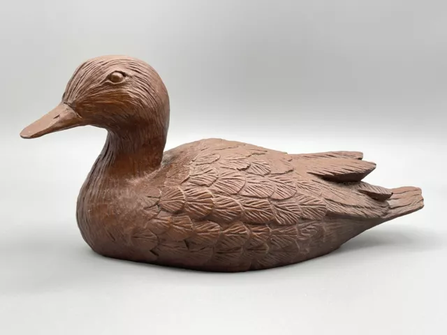 Handmade Resin Mallard Duck Sculpture Figure Brown Bird Rustic Decor